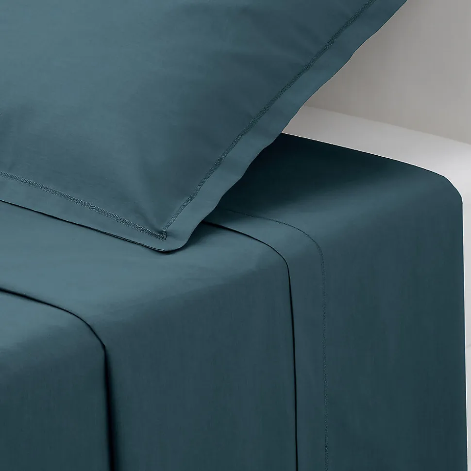 Drap plat Carina en coton 180x290cm bleu orage - Atmosphera