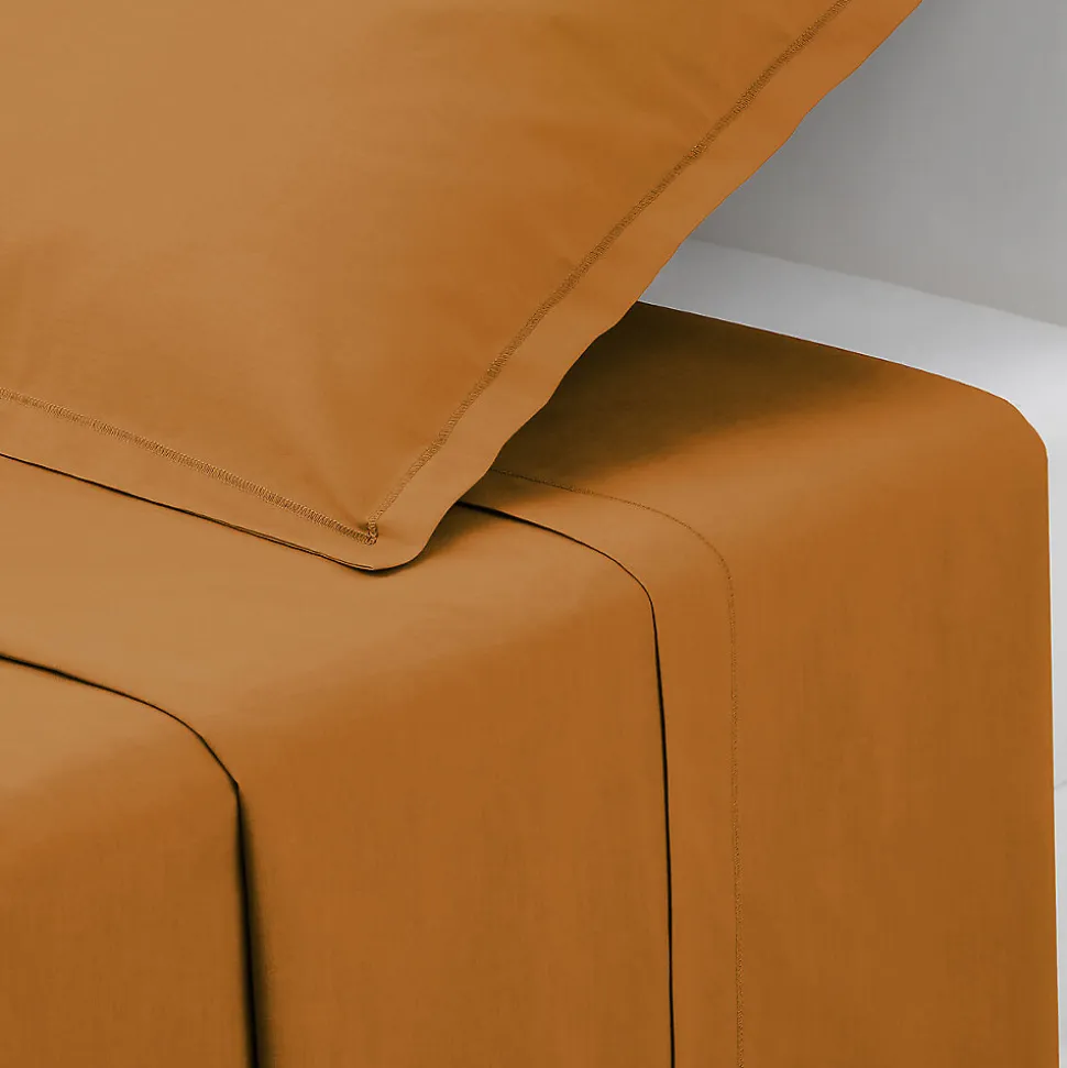 Drap plat Carina en coton 240x290cm jaune cumin - Atmosphera