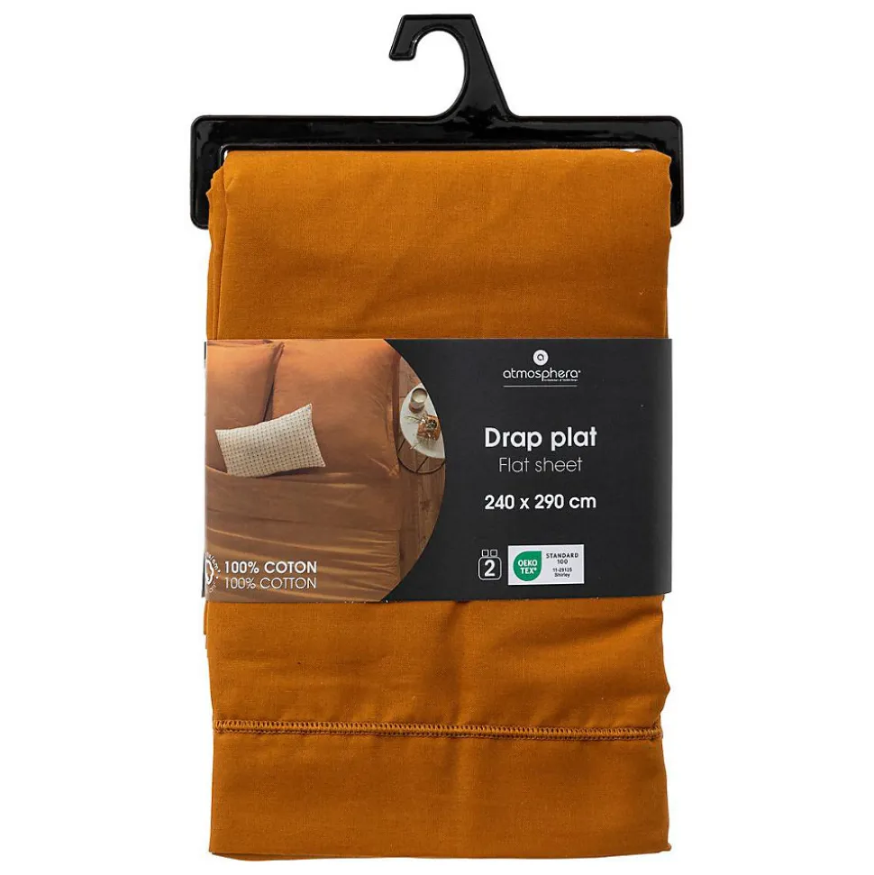 Drap plat Carina en coton 240x290cm jaune cumin - Atmosphera