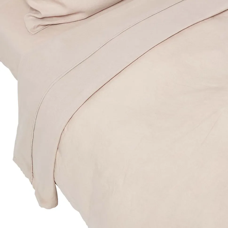 Drap plat en lin lavé beige, 180x290 cm - HOMESCAPES
