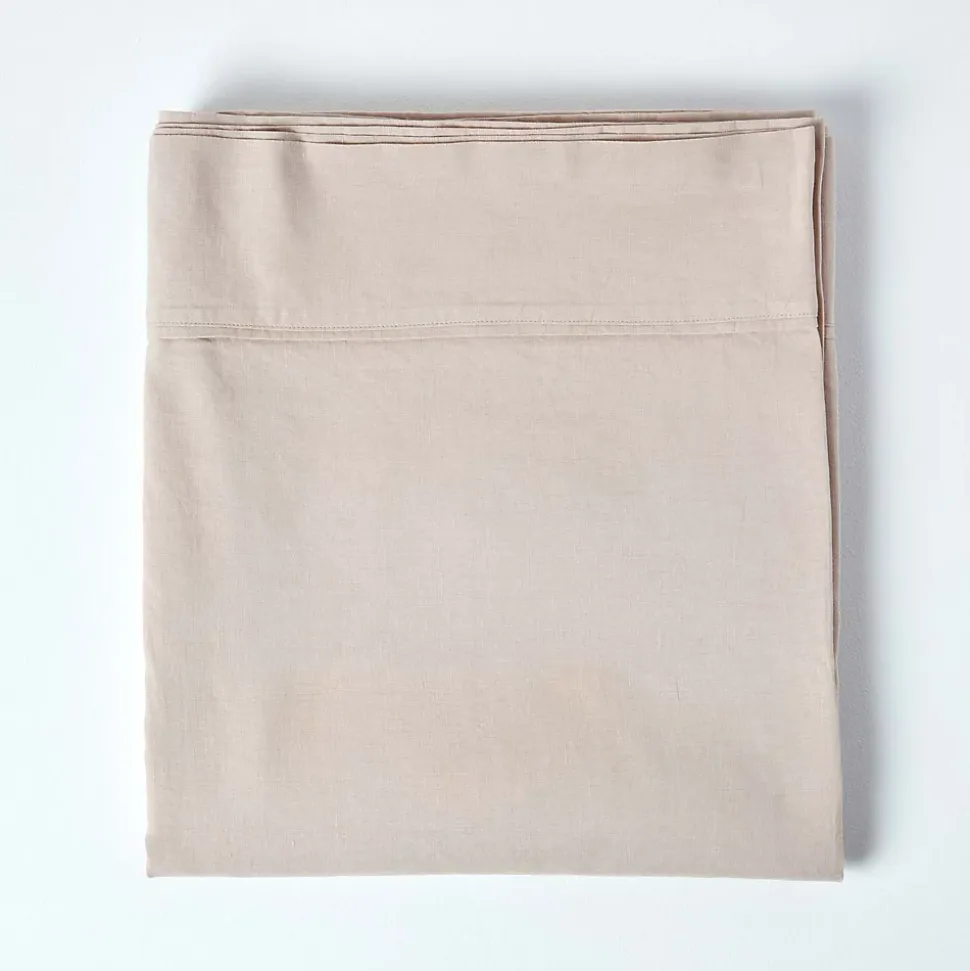 Drap plat en lin lavé beige, 180x290 cm - HOMESCAPES