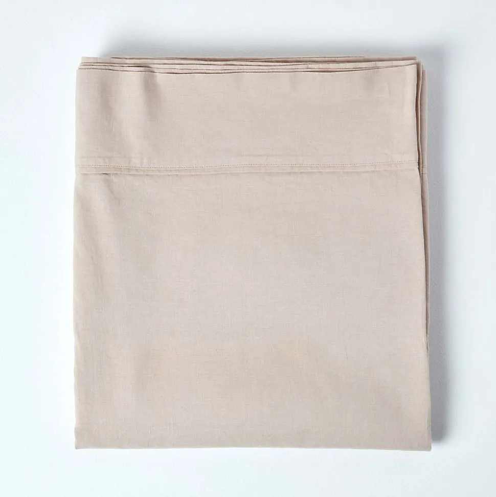 Drap plat en lin lavé beige, 230x255 cm - HOMESCAPES