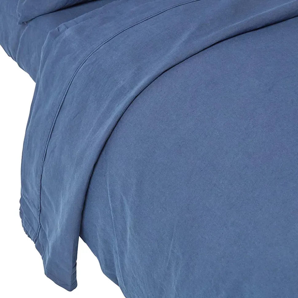Drap plat en lin lavé bleu marine, 240x275 cm - HOMESCAPES