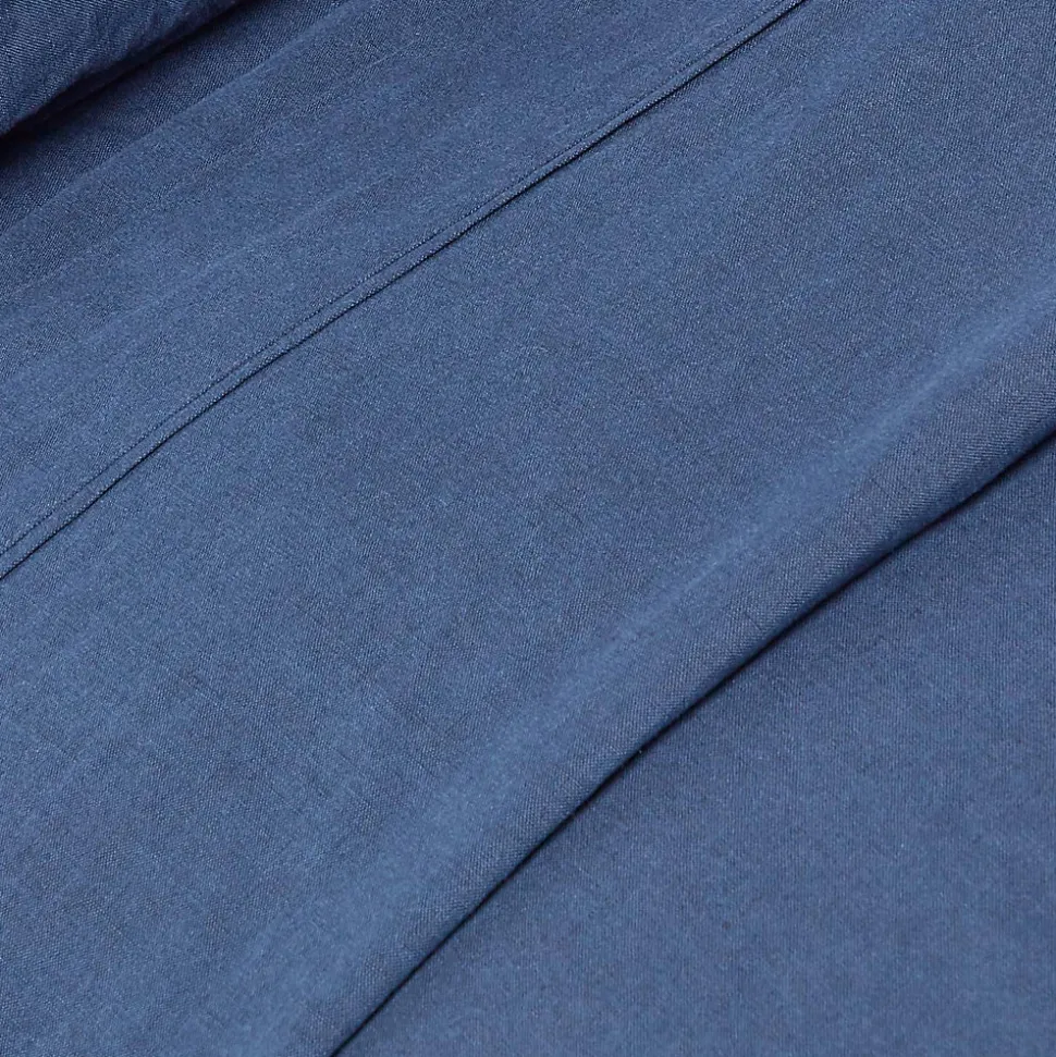 Drap plat en lin lavé bleu marine, 230x255 cm - HOMESCAPES