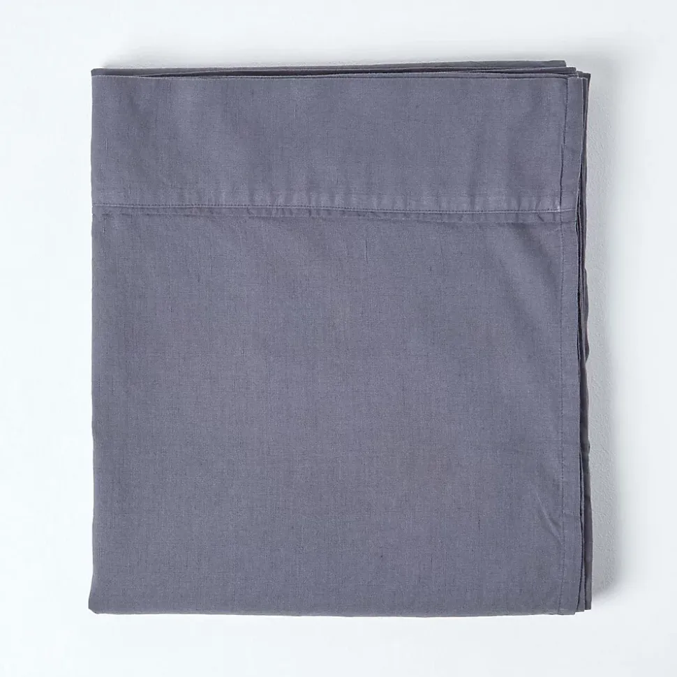 Drap plat en lin lavé gris, 240x275 cm - HOMESCAPES