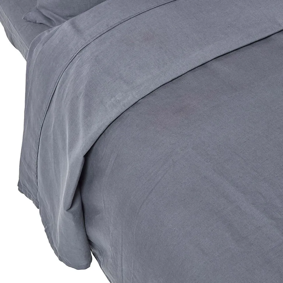 Drap plat en lin lavé gris, 230x255 cm - HOMESCAPES