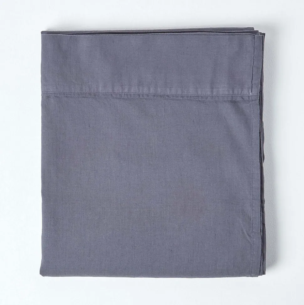 Drap plat en lin lavé gris, 230x255 cm - HOMESCAPES