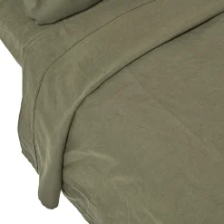 Drap plat en lin lavé vert mousse, 275x275 cm - HOMESCAPES