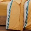 Drap plat en percale avec galon géométrique (240x310 cm - Jaune)