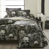 Drap plat en satin aux feuilles tropicales (240x310 cm - Gris anthracite)