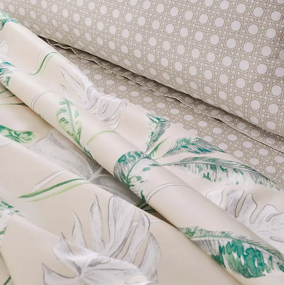 Drap plat en satin aux impressions exotiques (180x290 cm - Beige)