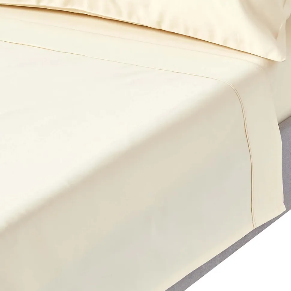 Drap plat en satin de coton égyptien 1000 fils ivoire, 240x275 cm - HOMESCAPES