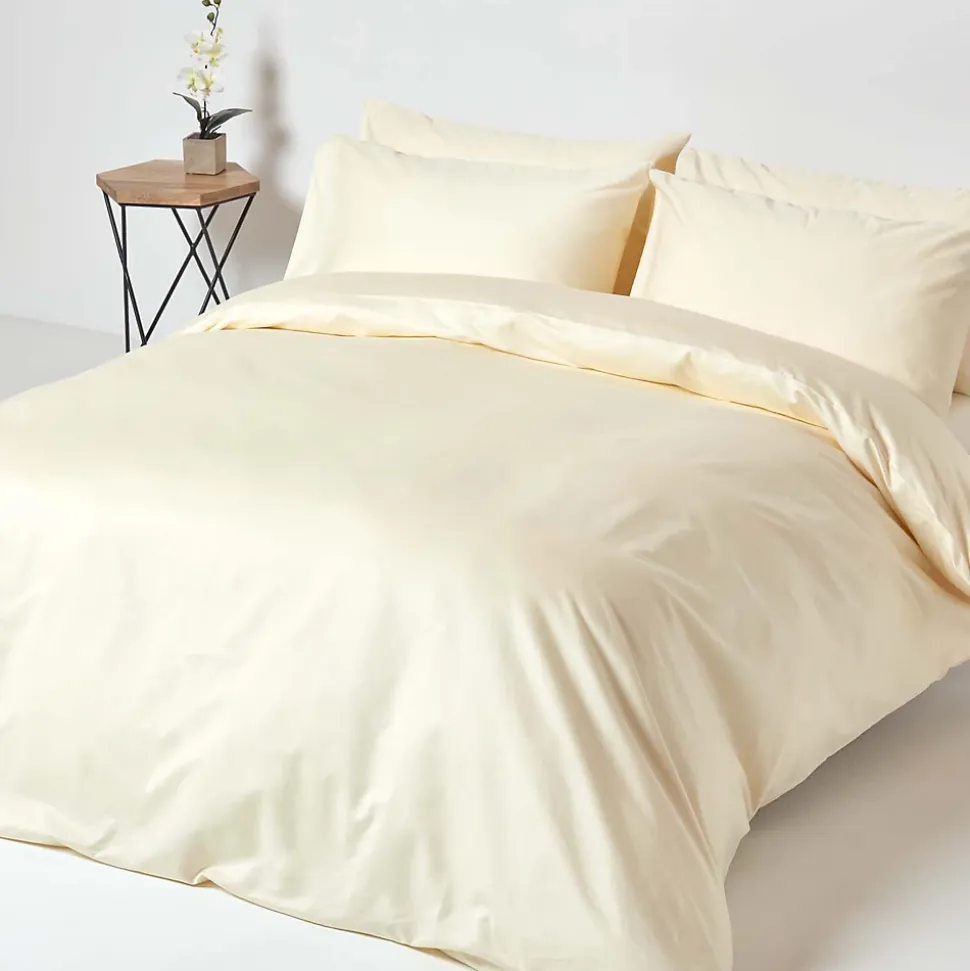 Drap plat en satin de coton égyptien 1000 fils ivoire, 240x275 cm - HOMESCAPES