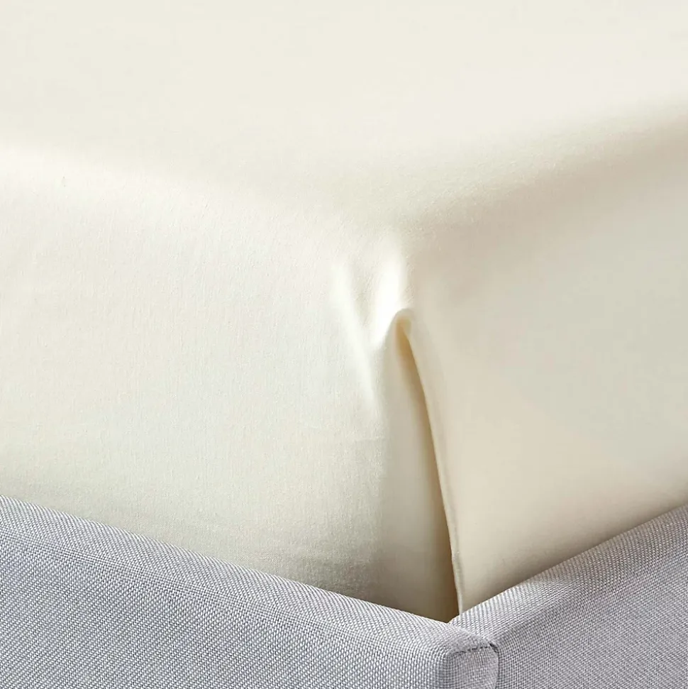 Drap plat en satin de coton égyptien 1000 fils ivoire, 230x255 cm - HOMESCAPES