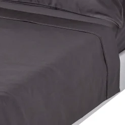 Drap plat en satin de coton égyptien 1000 fils gris foncé, 230x255 cm - HOMESCAPES