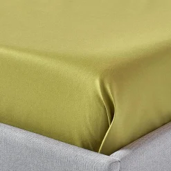 Drap plat en satin de coton égyptien 1000 fils vert olive, 270x300 cm - HOMESCAPES