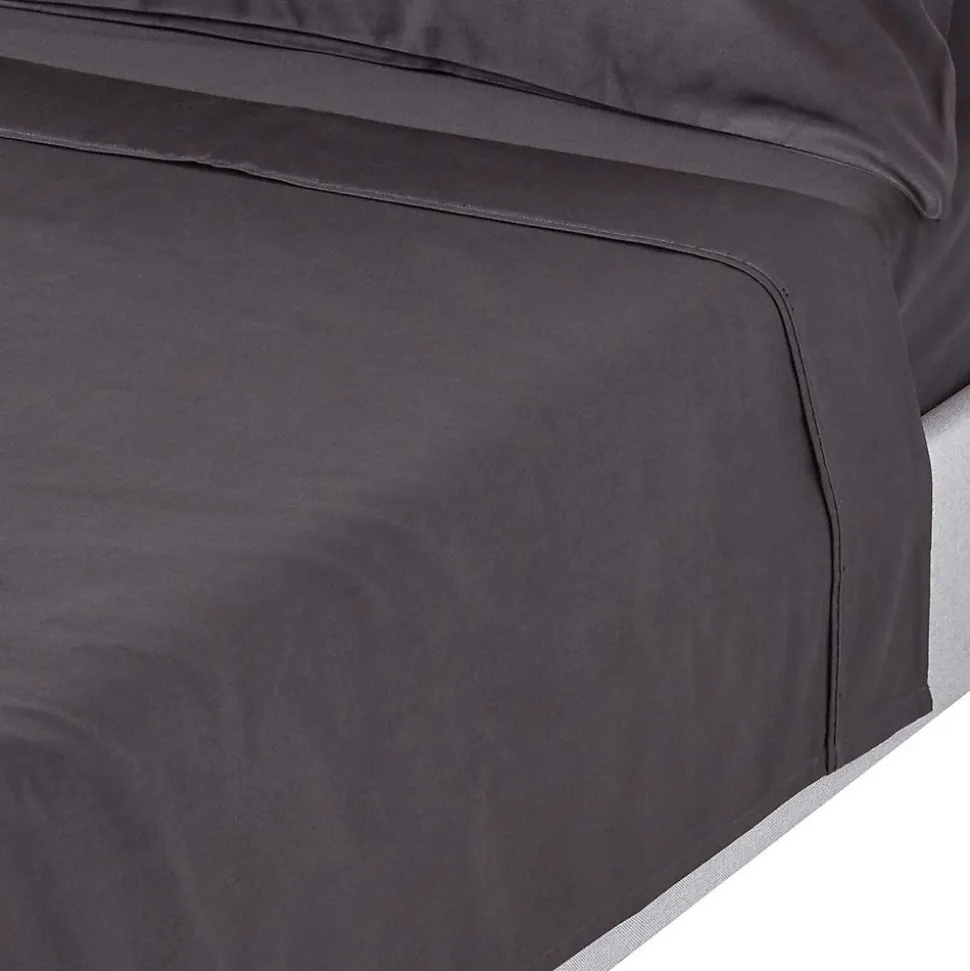 Drap plat en satin de coton égyptien 1000 fils gris foncé, 240x275 cm - HOMESCAPES
