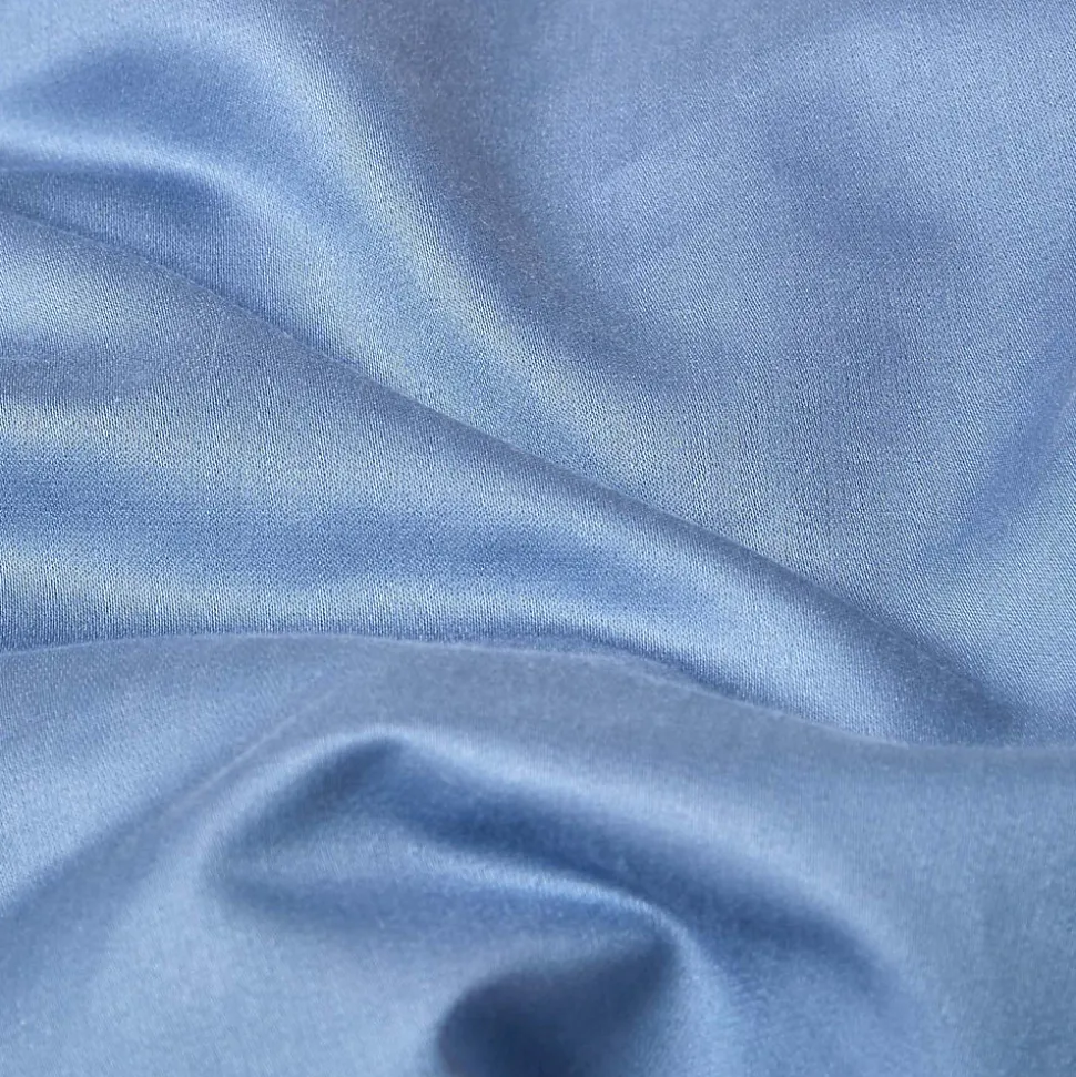 Drap plat en satin de coton égyptien 1000 fils bleu, 240x275 cm - HOMESCAPES