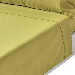 Drap plat en satin de coton égyptien 1000 fils vert olive, 178x255 cm - HOMESCAPES