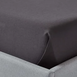 Drap plat en satin de coton égyptien 1000 fils gris foncé, 180x290 cm - HOMESCAPES