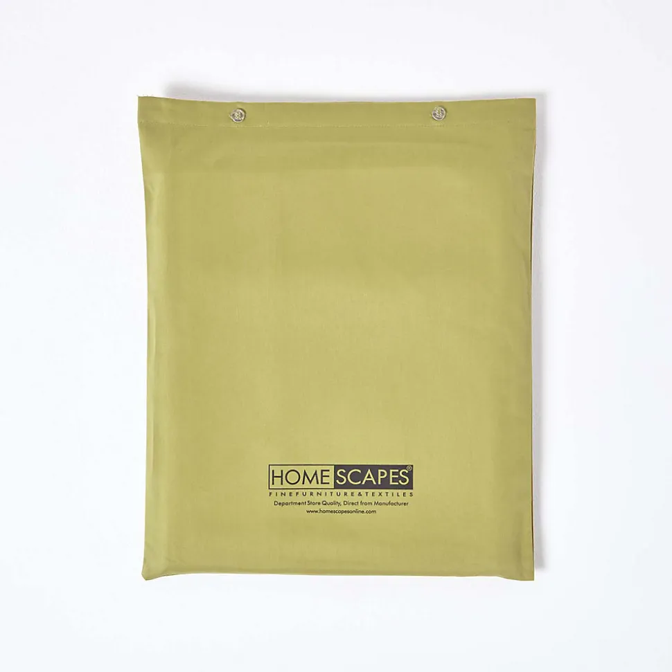 Drap plat en satin de coton égyptien 1000 fils vert olive, 230x255 cm - HOMESCAPES