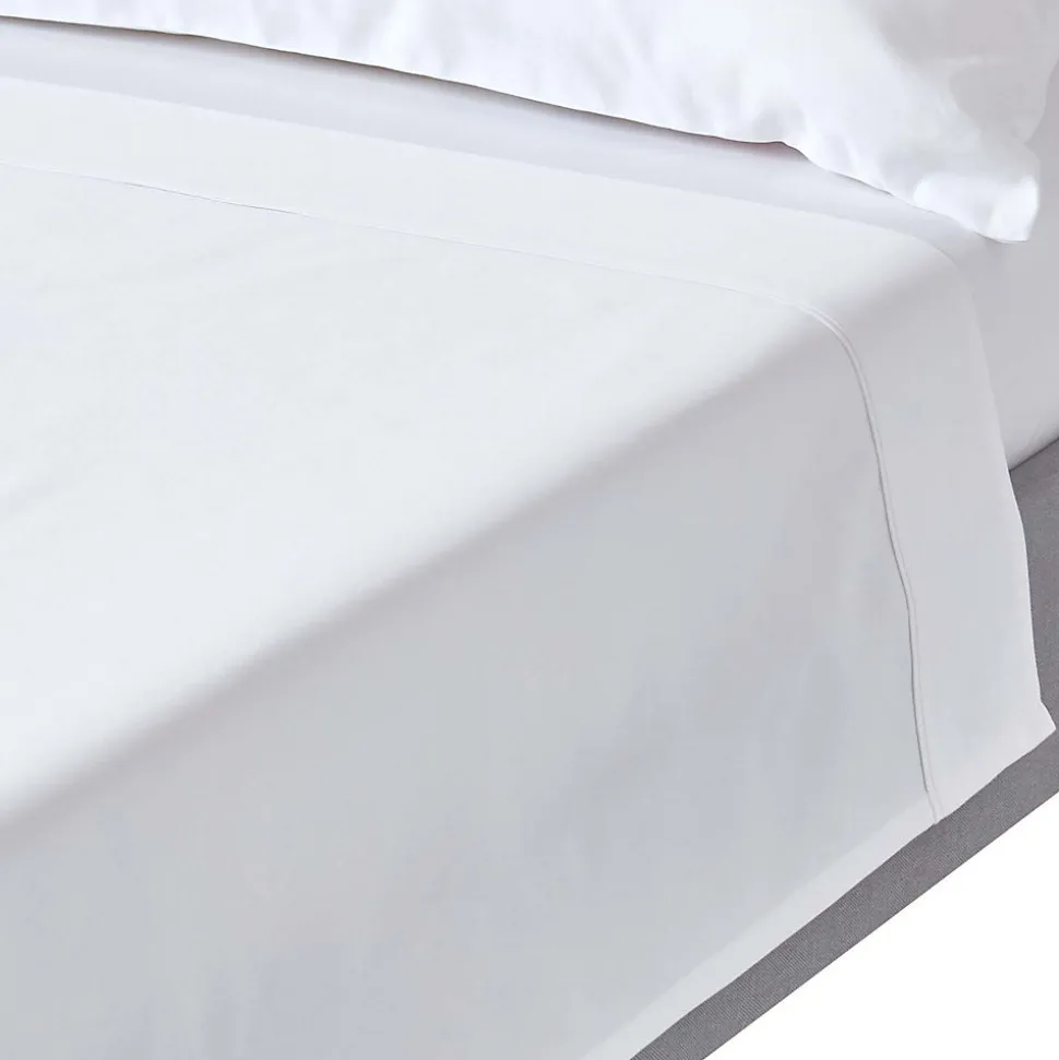 Drap plat en satin de coton égyptien 1000 fils blanc, 240x300 cm - HOMESCAPES