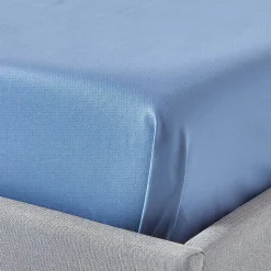 Drap plat en satin de coton égyptien 1000 fils bleu, 270x300 cm - HOMESCAPES