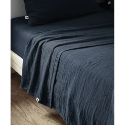 Drap plat Gaïa L'EFFET PAPILLON gaze de coton 240x300 cm bleu nuit