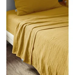 Drap plat Gaïa L'EFFET PAPILLON double gaze coton 270x300 Jaune