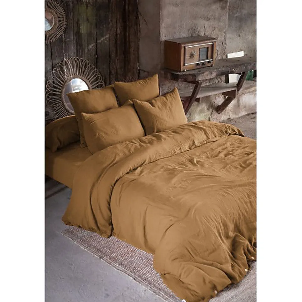 Drap plat "Gaïa" toutes dimensions "Gaze de Coton" - Gaïa Camel - 270 x 300 cm pour lit King size