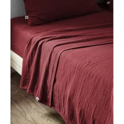 Drap plat "Gaïa" toutes dimensions "Gaze de Coton" - Gaïa Lie de Vin - 270 x 300 cm pour lit King size