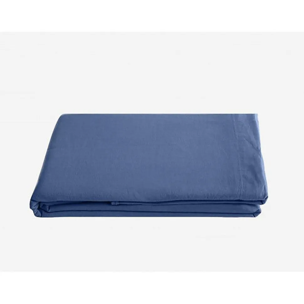 Drap plat Palace pur coton teint lavé, 63 fils/cm² Vent du sud - Palace Indigo - 270 x 290 cm pour lit King Size