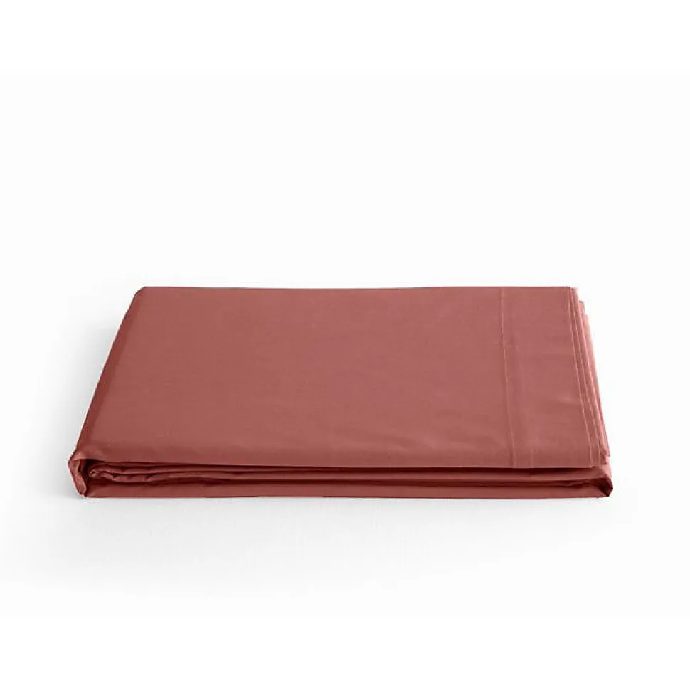 Drap plat percale pur coton peigné longues fibres 80 fils/cm² Vent du sud - Pêche - 180 x 290 cm pour lit 1 place