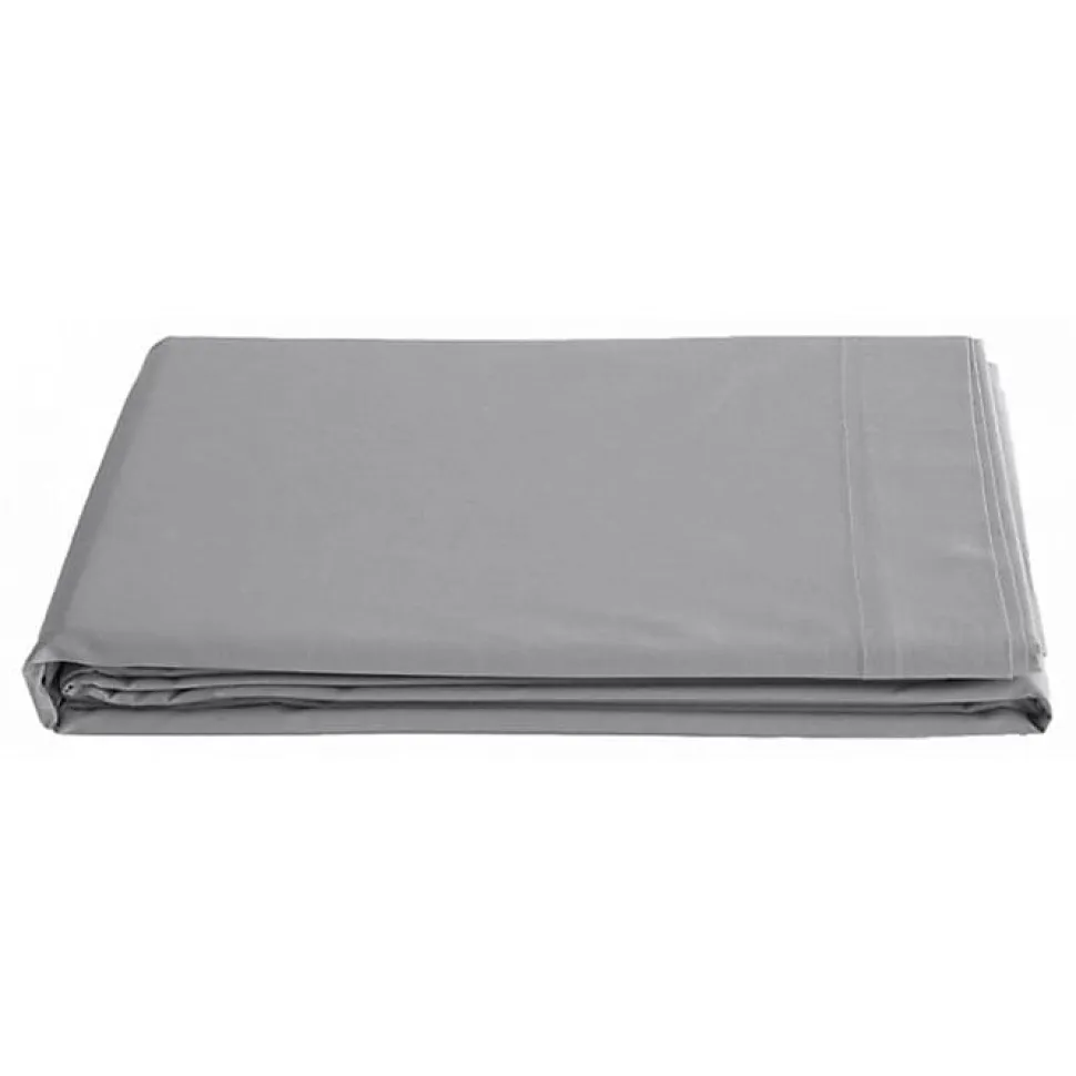 Drap plat percale pur coton peigné longues fibres 80 fils/cm² Vent du sud - Acier - 180 x 290 cm pour lit 1 place