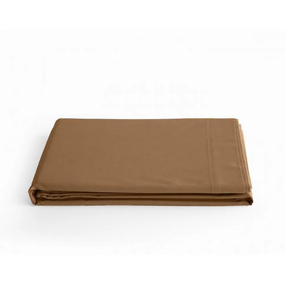 Drap plat percale pur coton peigné longues fibres 80 fils/cm² Vent du sud - Cognac - 180 x 290 cm pour lit 1 place