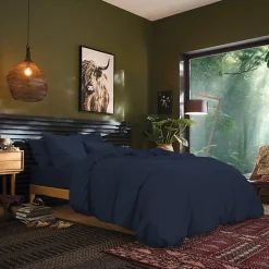Drap plat Prémium Coton Pur Bleu nuit 180 x 290 cm
