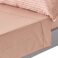 Drap plat satin rayé en coton égyptien 330 fils taupe, 275x275 cm - HOMESCAPES