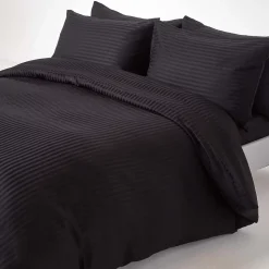 Drap plat satin rayé en coton égyptien 330 fils noir, 178x255 cm - HOMESCAPES