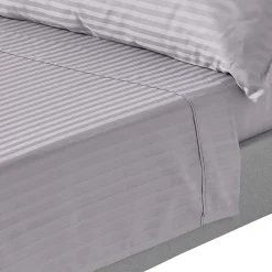 Drap plat satin rayé en coton égyptien 330 fils gris, 178x255 cm - HOMESCAPES
