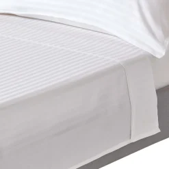 Drap plat satin rayé en coton égyptien 330 fils blanc, 270x300 cm - HOMESCAPES
