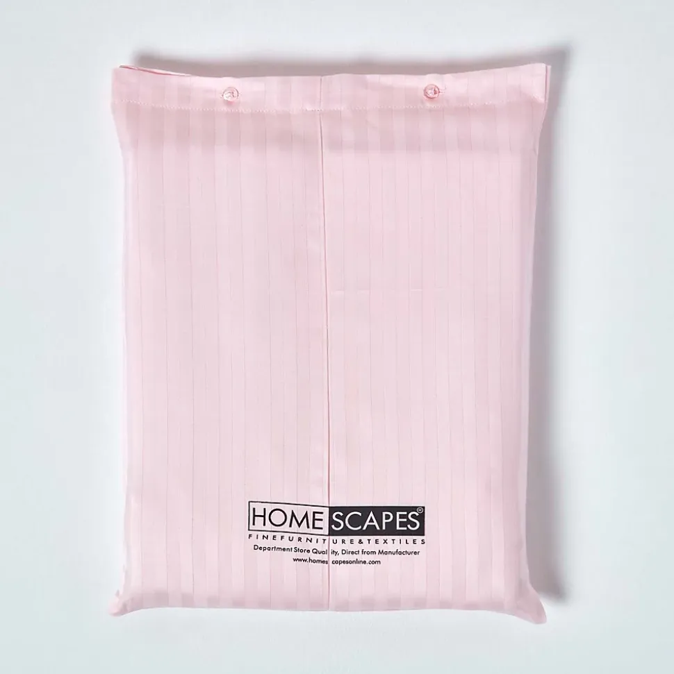 Drap plat satin rayé en coton égyptien 330 fils rose, 240x275 cm - HOMESCAPES