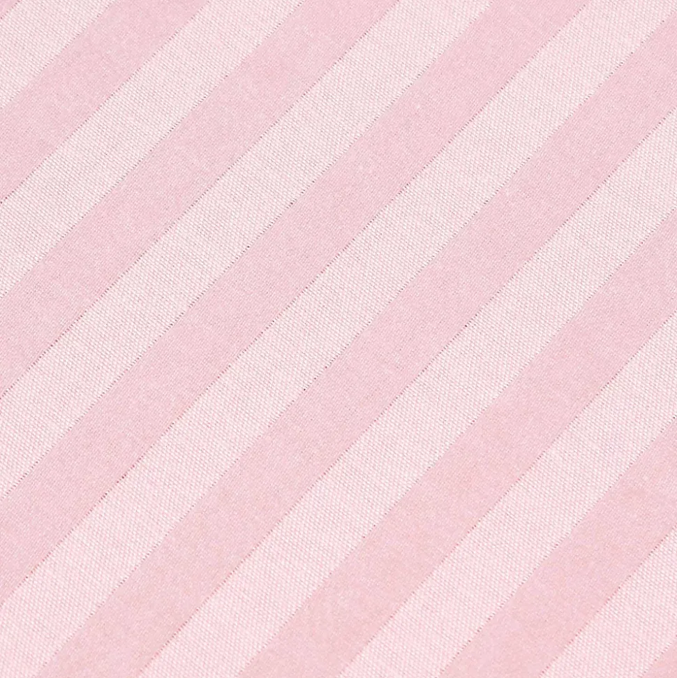 Drap plat satin rayé en coton égyptien 330 fils rose, 240x275 cm - HOMESCAPES