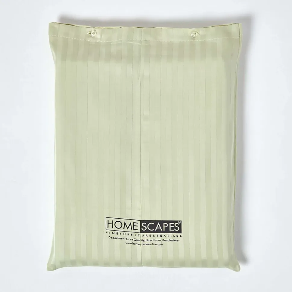 Drap plat satin rayé en coton égyptien 330 fils vert sauge, 180x290 cm - HOMESCAPES