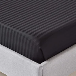 Drap plat satin rayé en coton égyptien 330 fils noir, 270x300 cm - HOMESCAPES