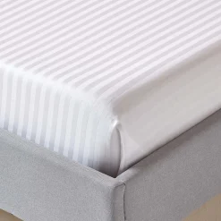 Drap plat satin rayé en coton égyptien 330 fils blanc, 180x290 cm - HOMESCAPES