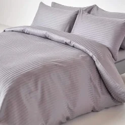 Drap plat satin rayé en coton égyptien 330 fils gris, 270x300 cm - HOMESCAPES