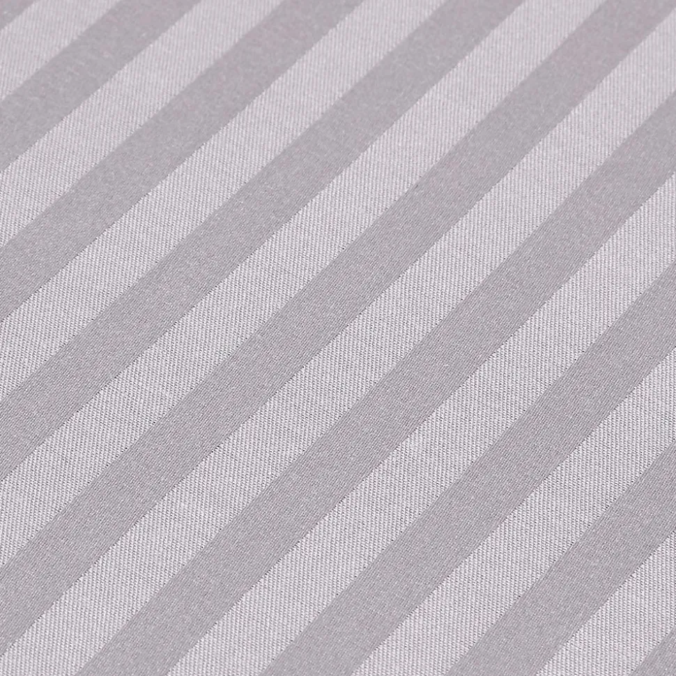 Drap plat satin rayé en coton égyptien 330 fils gris, 275x275 cm - HOMESCAPES
