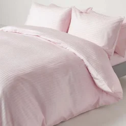 Drap plat satin rayé en coton égyptien 330 fils violet, 180x290 cm - HOMESCAPES