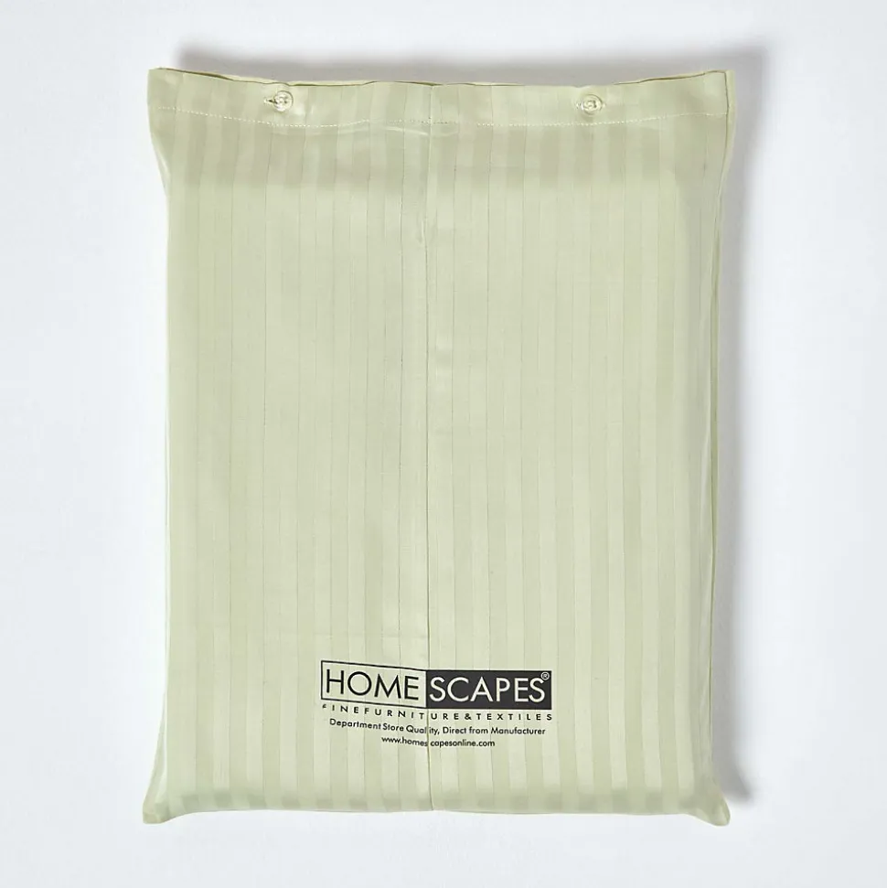 Drap plat satin rayé en coton égyptien 330 fils vert sauge, 178x255 cm - HOMESCAPES