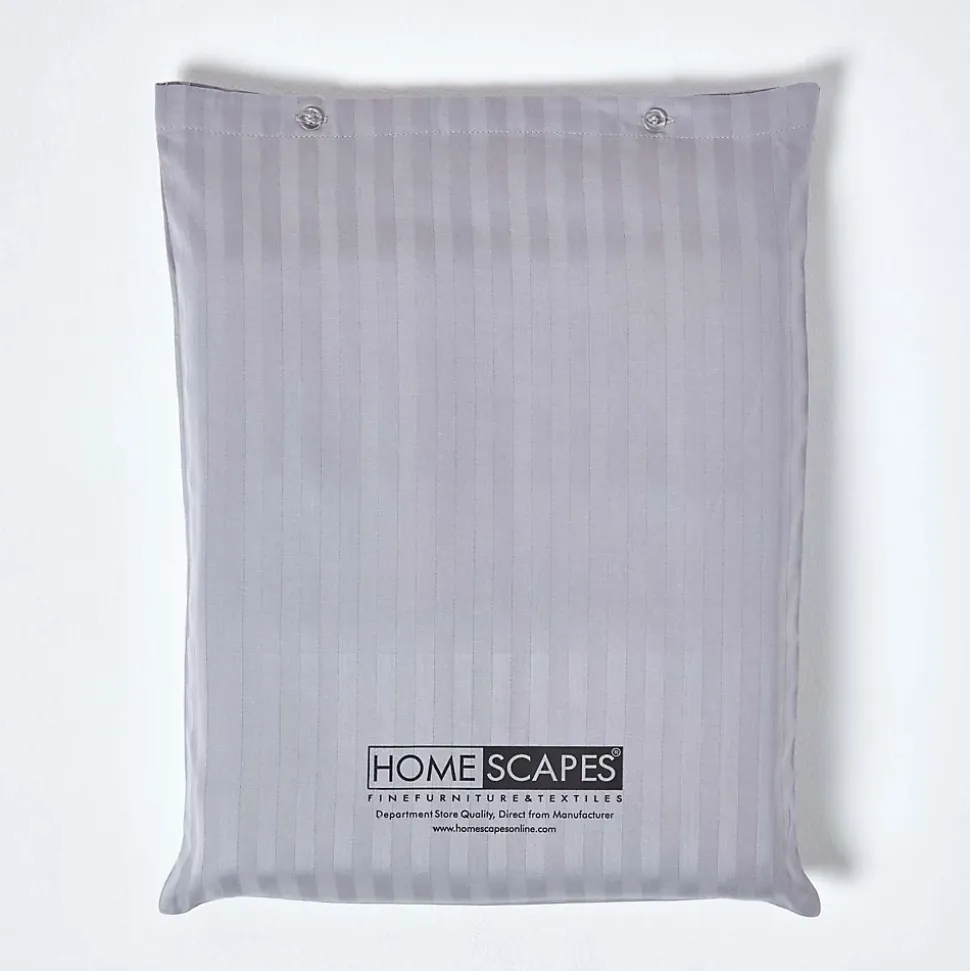 Drap plat satin rayé en coton égyptien 330 fils gris, 240x275 cm - HOMESCAPES